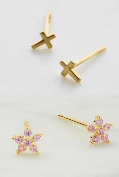 Amelia Cross Stud Earrings Set - Gold