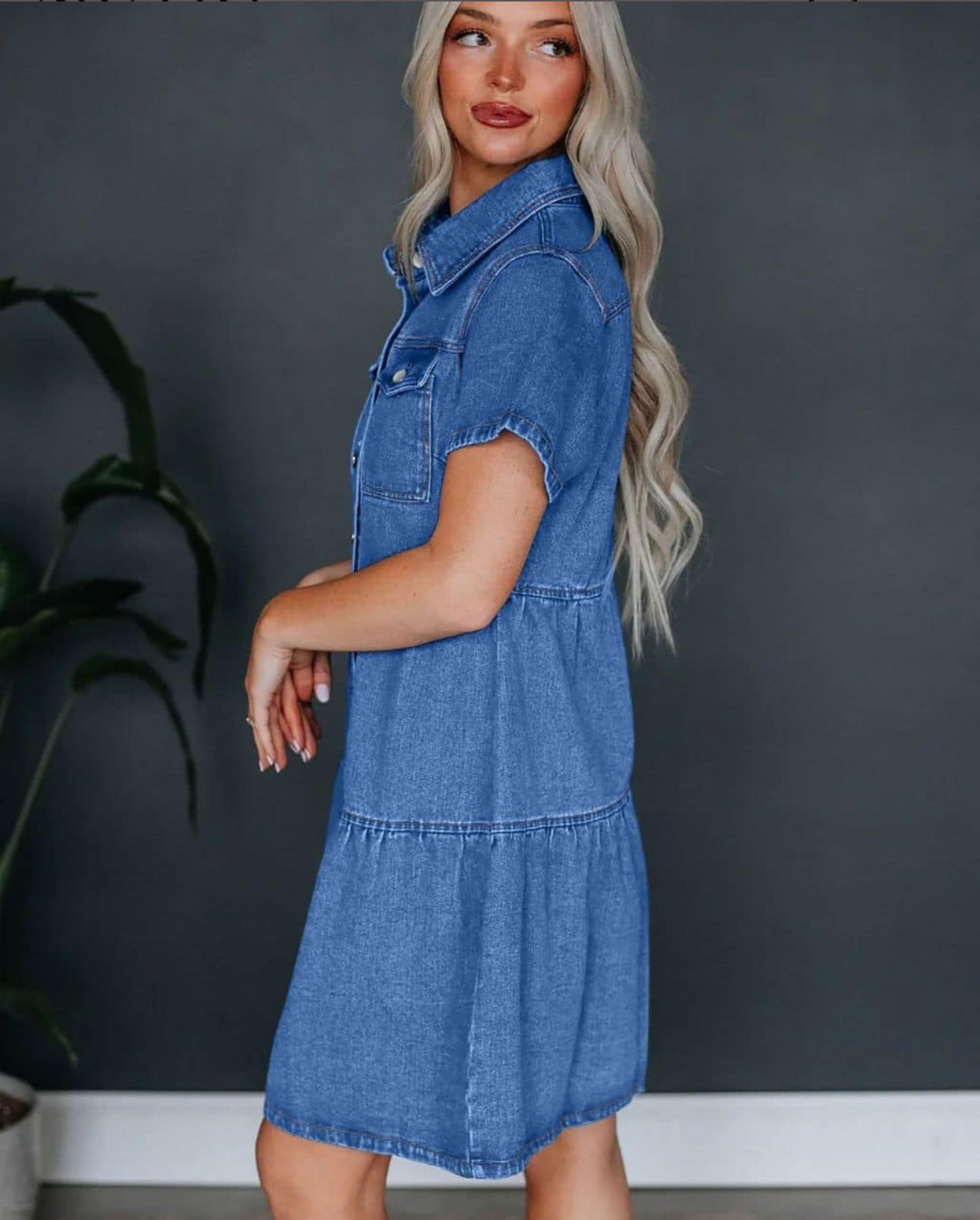 Bailey Puff Sleeves Button Up Denim Mini Dress - Blue