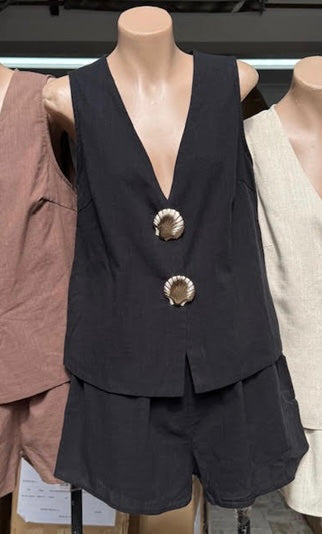 Kiara Shell Vest Top & Shorts Set - Black