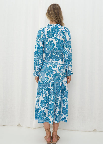 Cassandra Floral Long Sleeve Maxi Dress - Blue