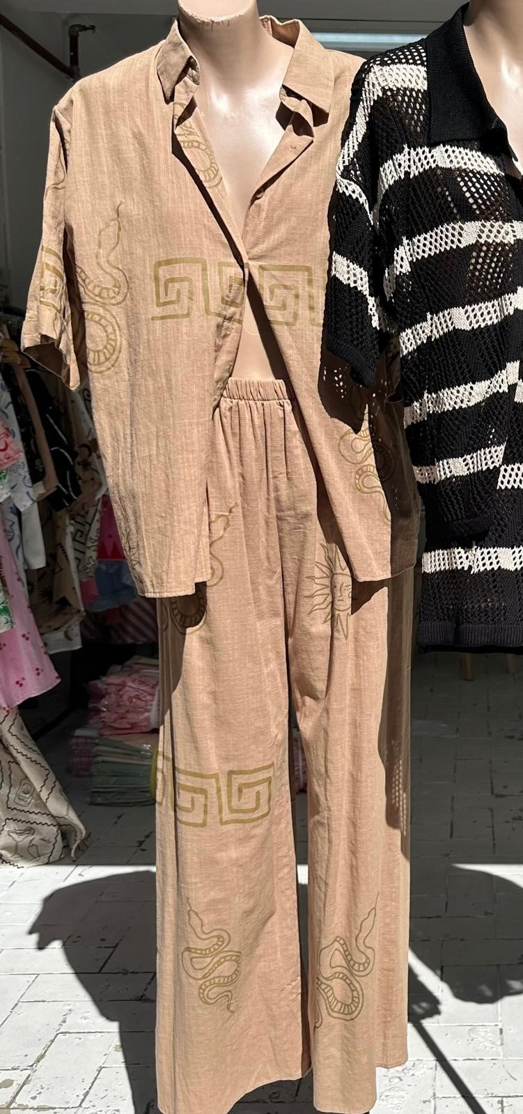 Sunny By Frankie Shirt & Pants Matching Set - Tan Snake Sun