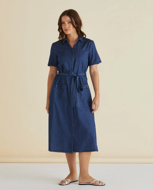Soft Denim Shirt Midi Dress - Denim Haze