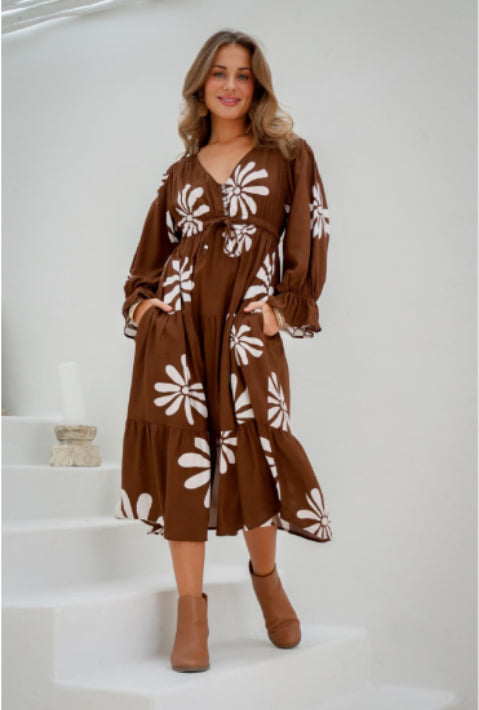 Khaya by Joop & Gypsy Midi Dress - Brown Daisy