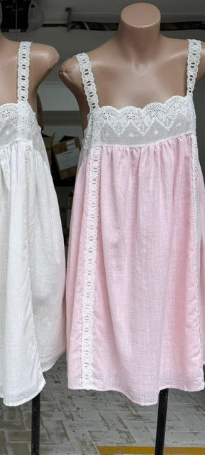 Cadence Cotton Lace Mini Dress - Pink By Frankie