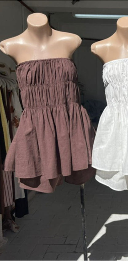 Bella Strapless Tube Top & Matching Pants Set - Brown | By Frankie