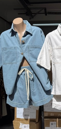 Leah Matching Shirt & Shorts Set - Light Blue Denim | By Frankie