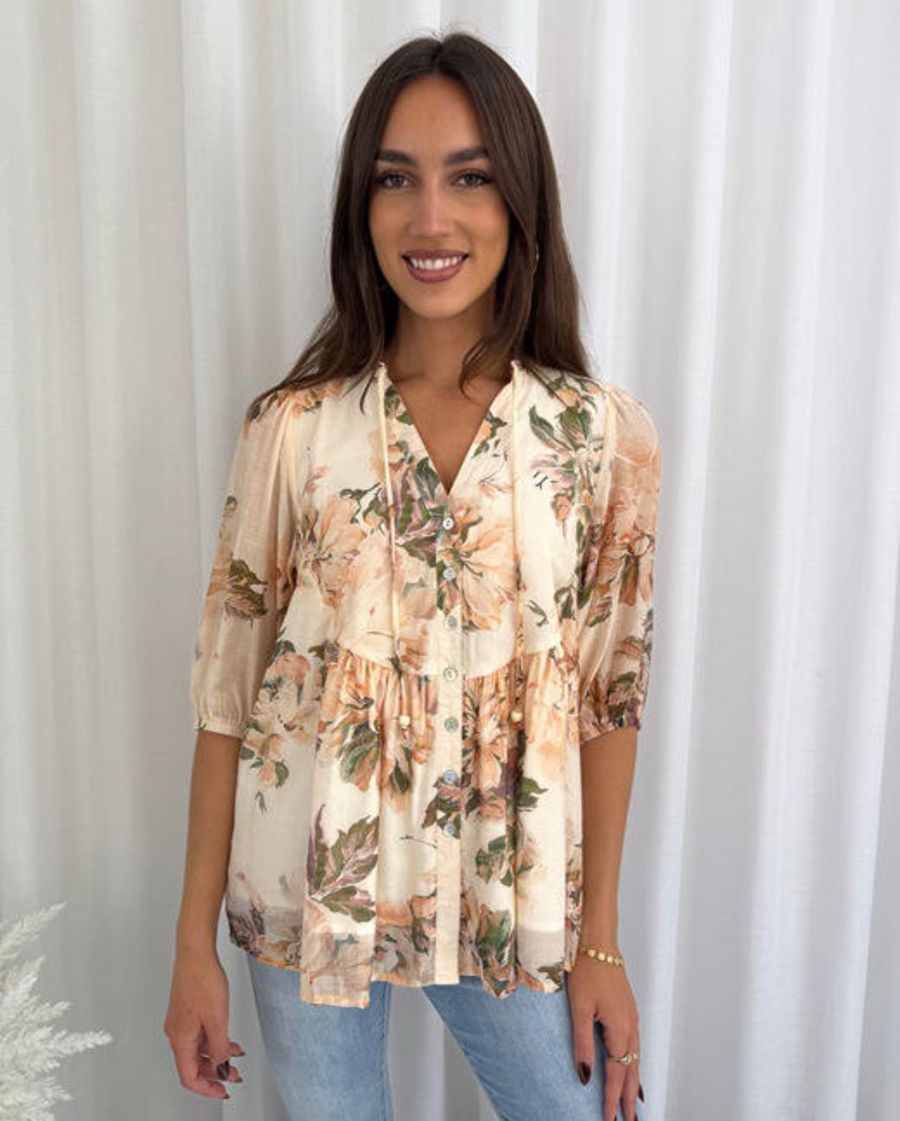 Pip Short Sleeve Button Up Shirt - Cream Floral