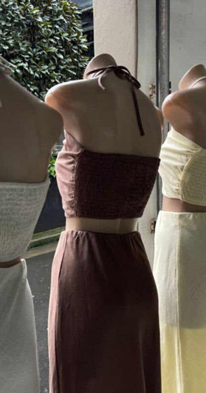 Amy Double Shell Halter Top & Skirt Set - Brown | By Frankie