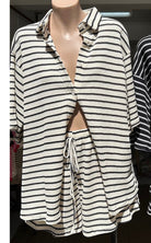 Vanessa By Frankie Knit Shirt & Shorts Set - Beige/Black