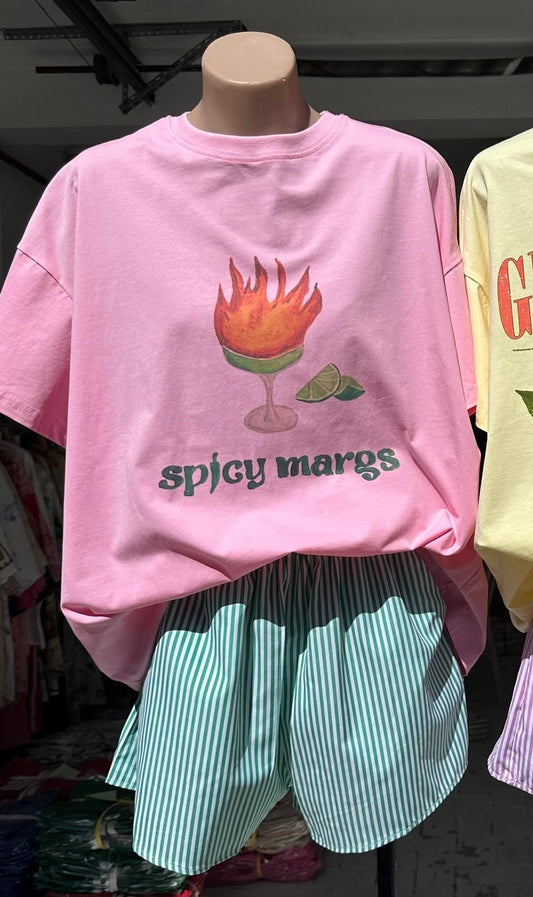 Ivy By Frankie Tee Shirt & Shorts Set - Spicy Margs Pink Green