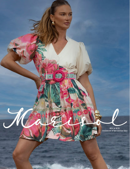 Donatella Button Up Belted Mini Dress - Marisol Pink