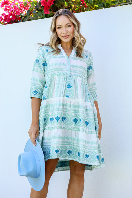 Kelly Mediterranean Embroidered Dress - Mint Palm | Joop & Gypsy