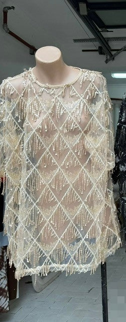 Heather Sequin Oversized Tassel Tee - Gold