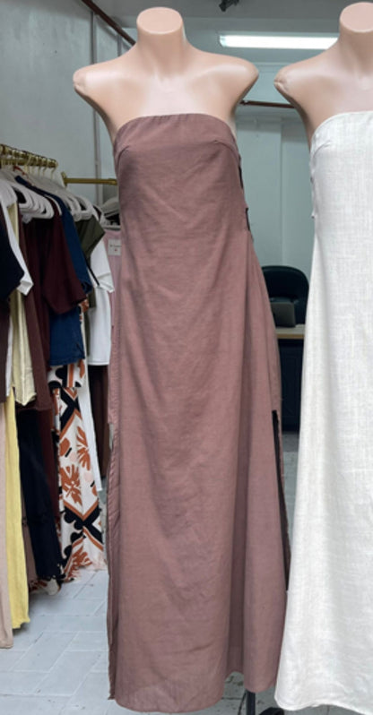 Georgie Strapless Tube Side Cut Out Side Split Maxi Dress - Brown | By Frankie