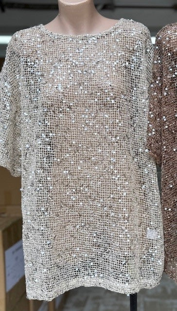 Amber Sequin Oversized Tee - Beige