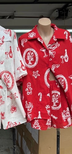 Taya Santa Print Matching Shirt & Shorts Set - Red | By Frankie
