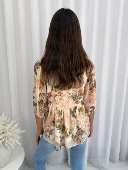 Pip Short Sleeve Button Up Shirt - Cream Floral