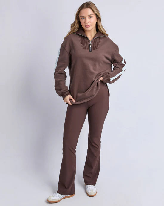 Luxe Rib Flare Leg Pant - Coffee Brown