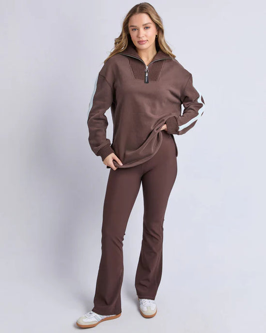 Luxe Rib Flare Leg Pant - Coffee Brown
