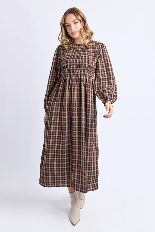 Coco Check Maxi Dress - Chocolate Brown