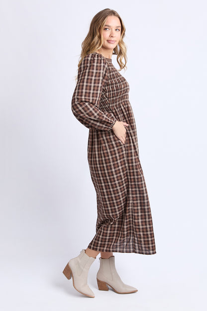 Coco Check Maxi Dress - Chocolate Brown