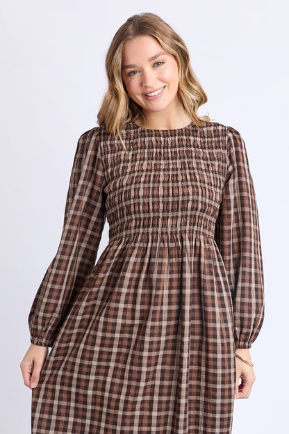 Coco Check Maxi Dress - Chocolate Brown