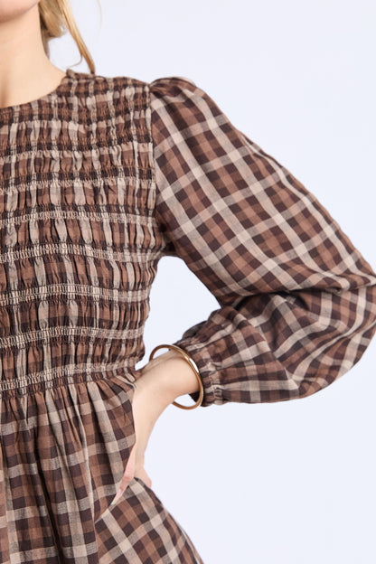 Coco Check Maxi Dress - Chocolate Brown
