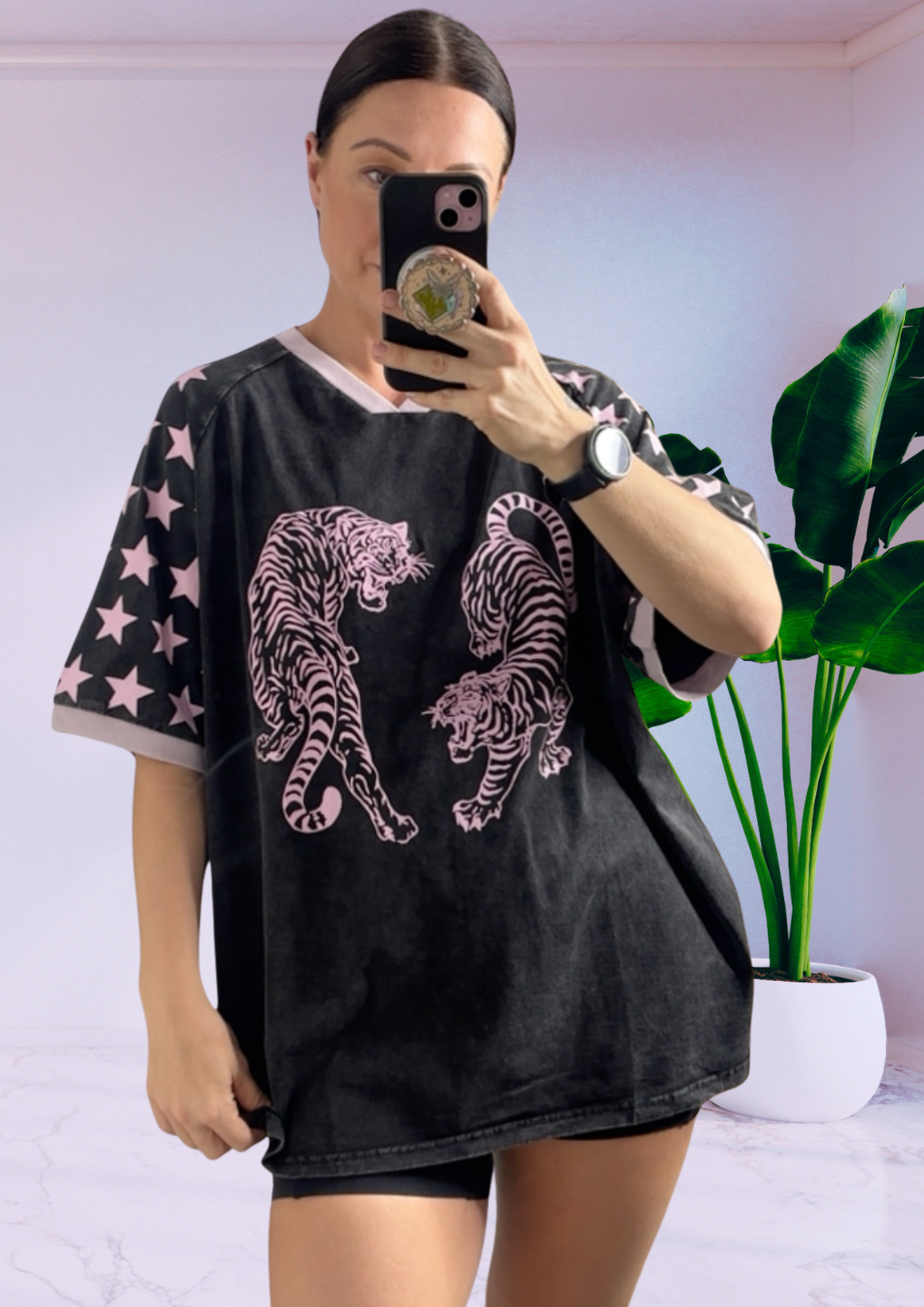 Jersey Oversized Tee Shirt - Tiger Black Acid Wash
