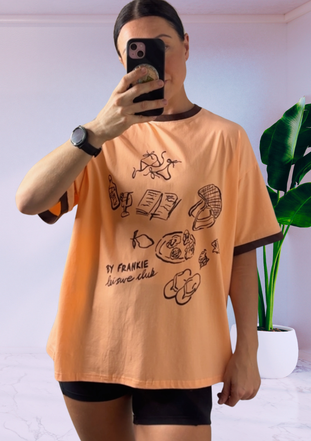 Jersey Oversized Tee Shirt - Leisure Club Peach Choc