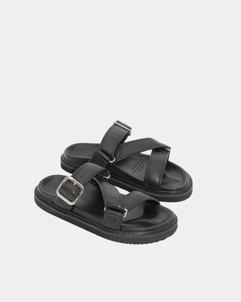 Maria Leather Slide Shoes - Black
