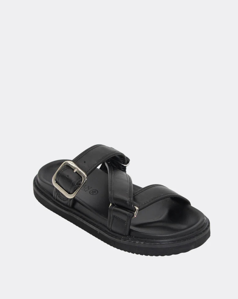 Maria Leather Slide Shoes - Black