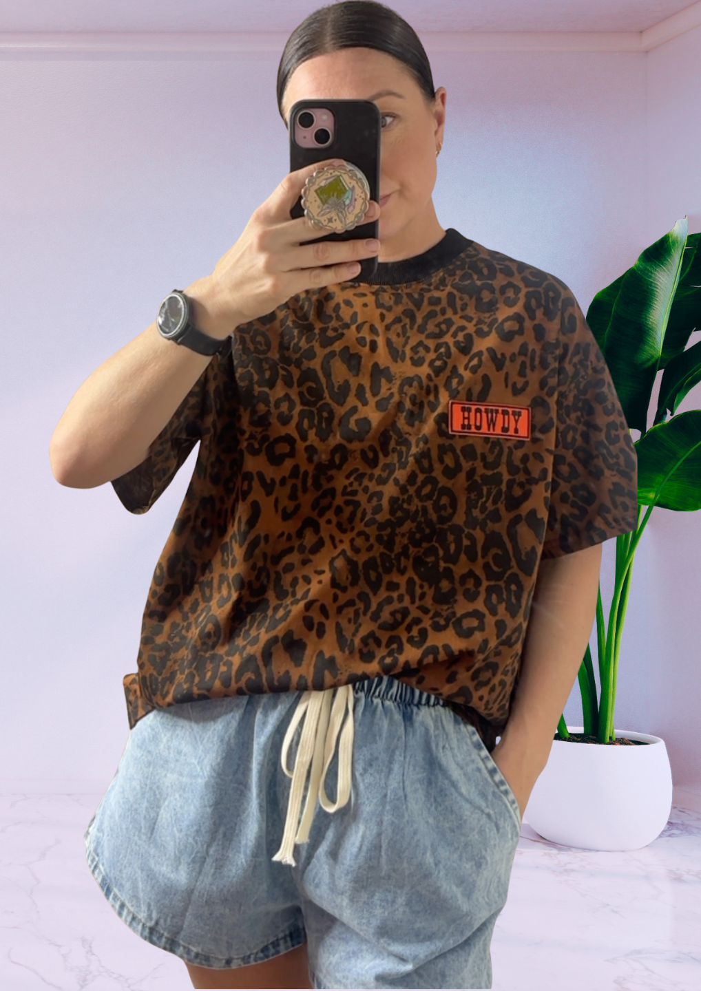 Mya Oversized Tee T-Shirt - Howdy Leopard Brown | By Frankie