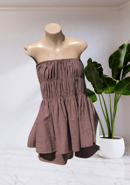 Bella Strapless Tube Top & Matching Pants Set - Brown | By Frankie