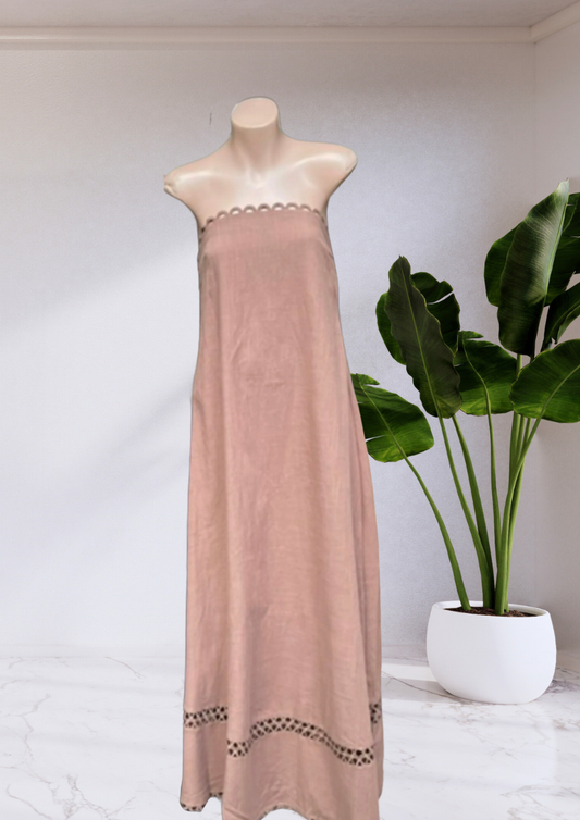 Georgie Strapless Tube Lace Ladder Maxi Dress - Brown | By Frankie