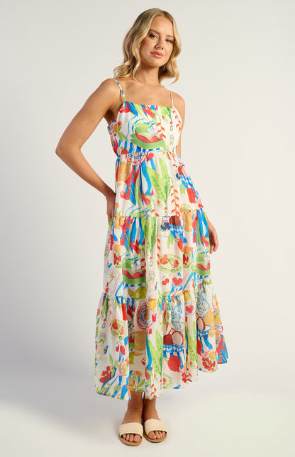 Jayde Floral Tiered Tie Back Detail Midi Dress - Fiesta Print
