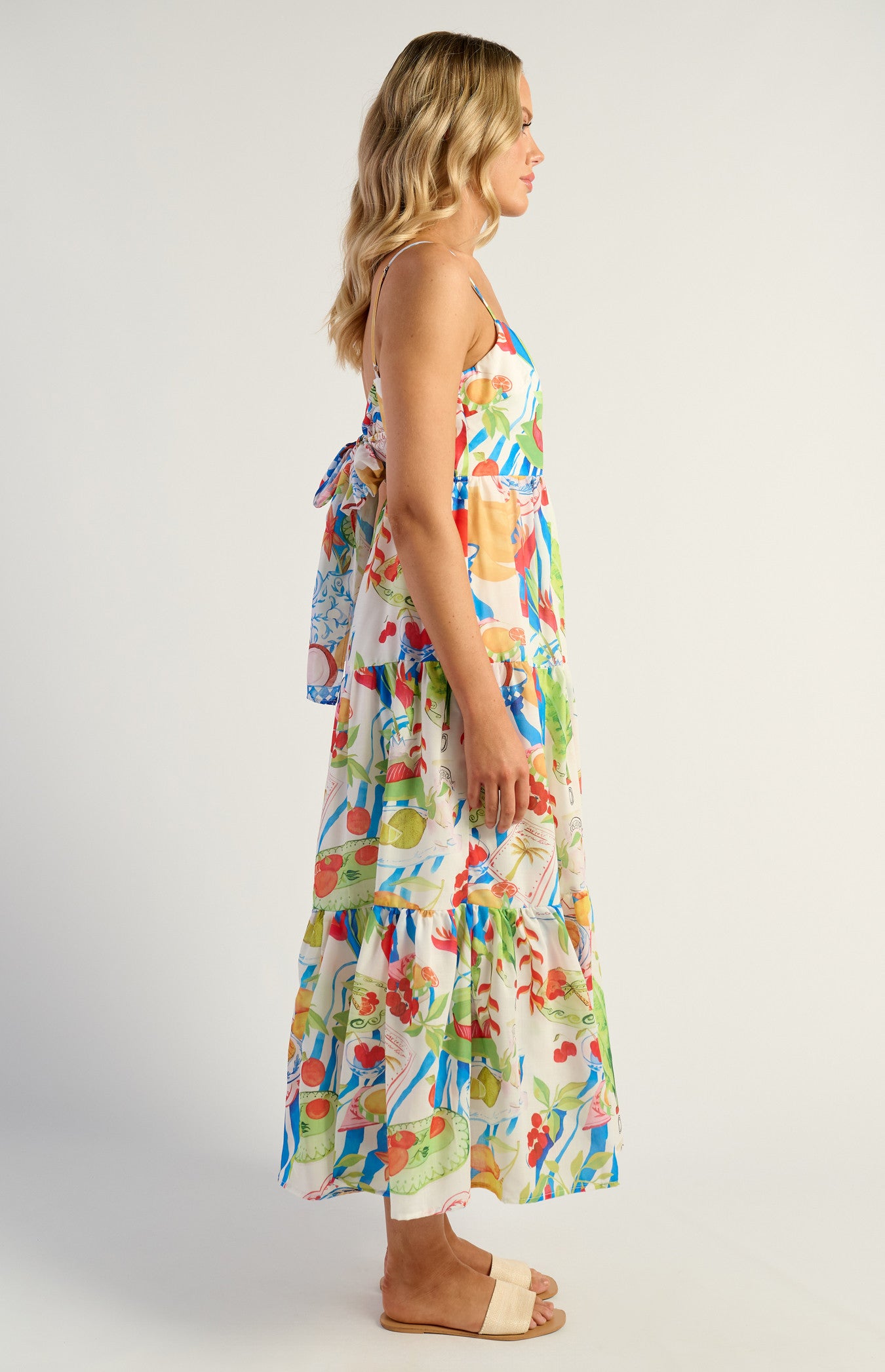 Jayde Floral Tiered Tie Back Detail Midi Dress - Fiesta Print