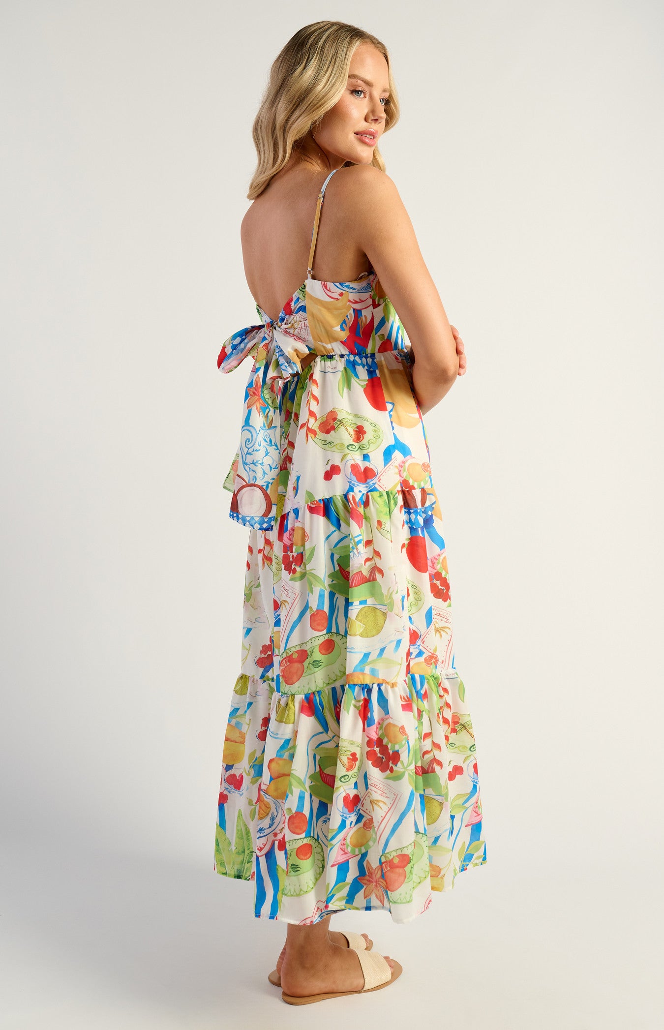 Jayde Floral Tiered Tie Back Detail Midi Dress - Fiesta Print