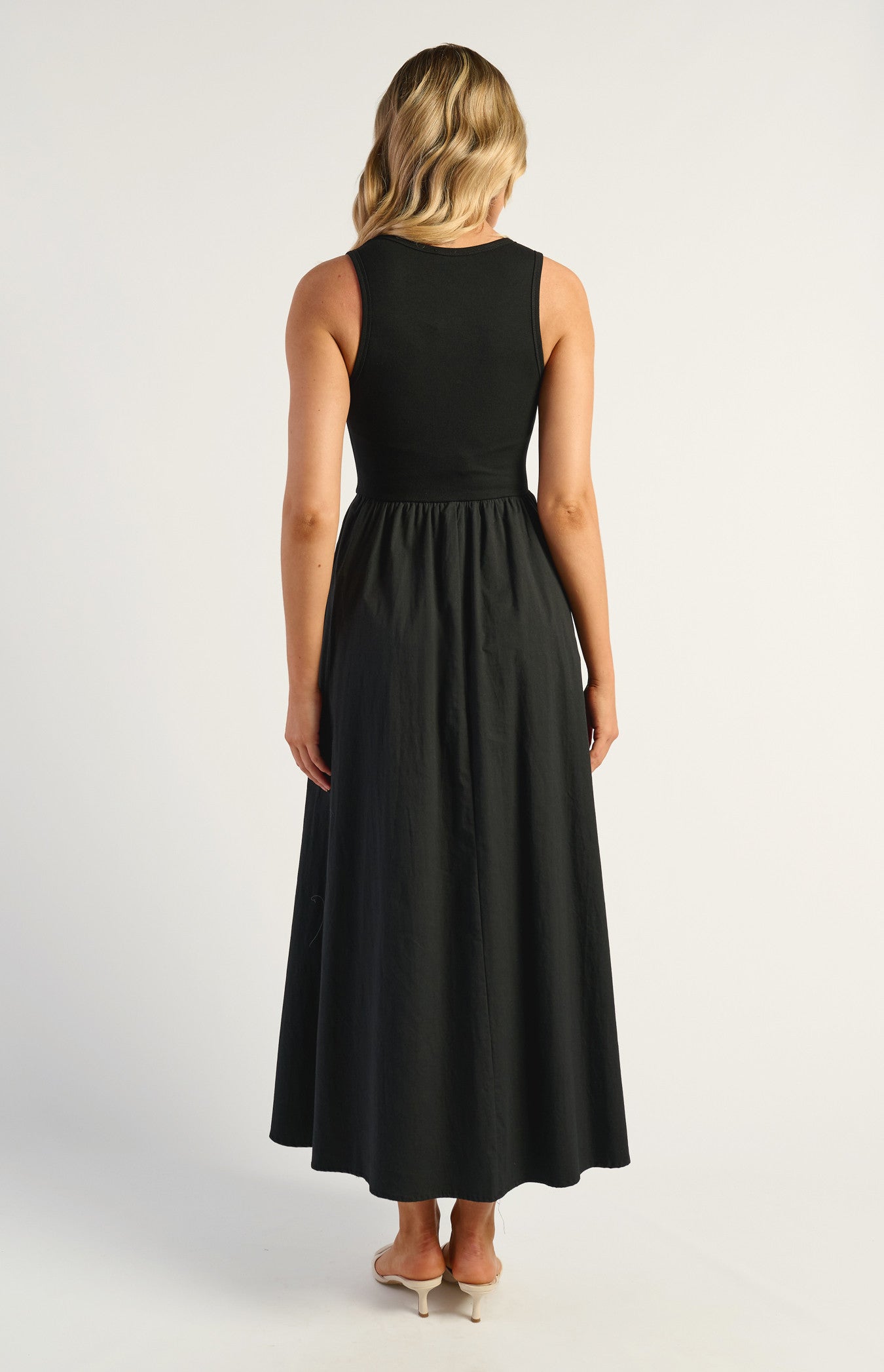 Phoenix Contrast Fabric Dress With Stretch Jersey Bodice & Cotton Blend Skirt - Black