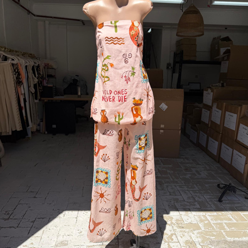 Margot Strapless Tube Top & Wide Leg Pant Set - Pink Wild Ones | By Frankie
