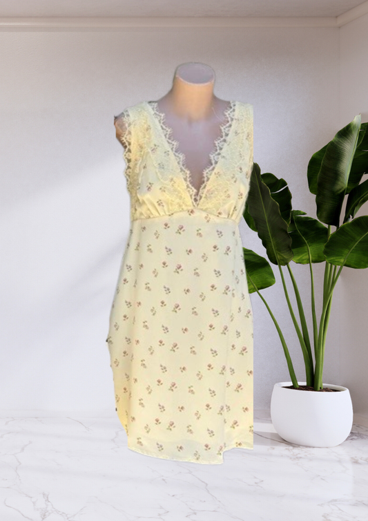 Lacey Lace Mini Dress - Yellow Floral