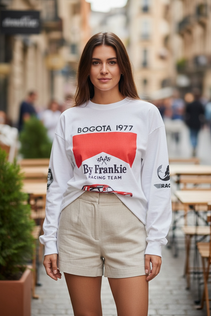 Mya Long Sleeve Oversized Tee T-Shirt - Racing Team White | By Frankie