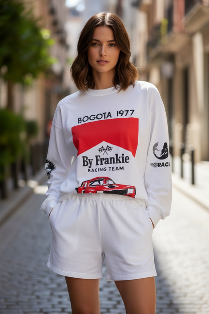 Mya Long Sleeve Oversized Tee T-Shirt - Racing Team White | By Frankie