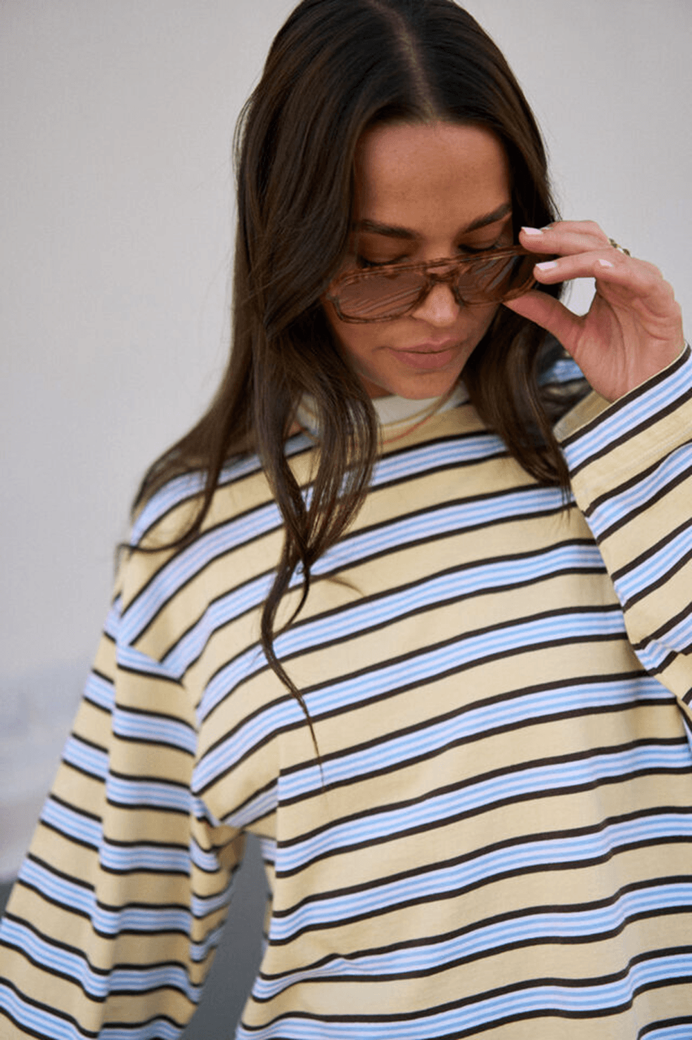 Beau Long Sleeve Slouchy Tee Shirt - Butter Brunette Stripe | Ceres Life