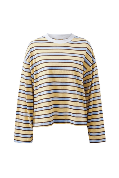 Beau Long Sleeve Slouchy Tee Shirt - Butter Brunette Stripe | Ceres Life
