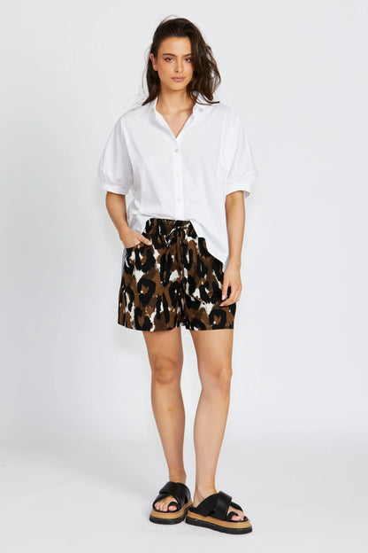 Ella Elastic Waist Shorts - Animal Print
