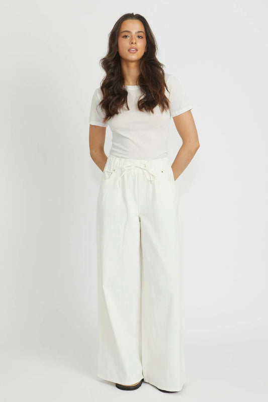 Cleo Wide Leg Jeans - White Ecru