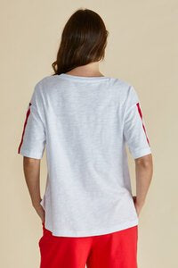 Relax Boxy Tee T-Shirt - Cherry Print - White