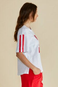 Relax Boxy Tee T-Shirt - Cherry Print - White