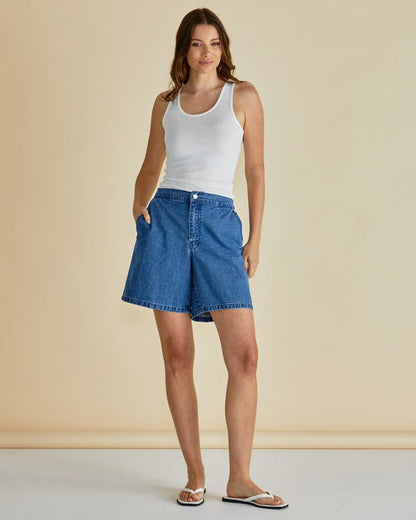 Breeze Relaxed Denim Shorts - Dark Blue