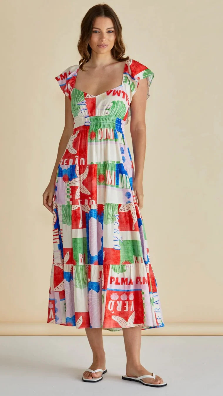 Sadie Midi Dress - Seashell Print